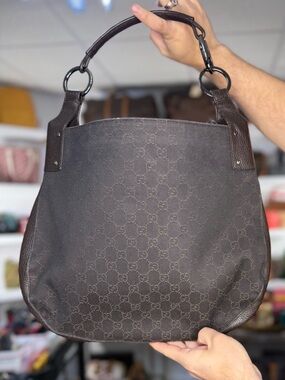 Gucci Brown Monogram Canvas Shoulder Hobo Bag